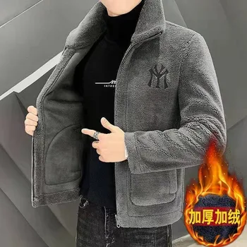 2024 New Hot Selling Autumn/winter Fashion Men's Imitation Lamb Wool Jacket With Collar Thick Wool Jacket Men's Top Coat 1