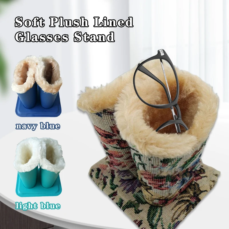 

Creative Glasses Holder Fashion Double Sheath Plush Glasses Stand Pen Holder Personalized Anti-scratch Office Storage Organizer