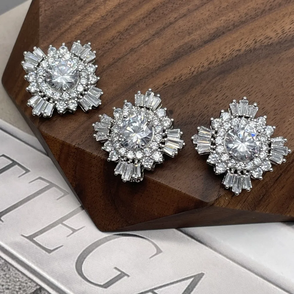 2개 고품질 황동 단추 인조 지르콘 25mm 대형 패션 단추 여성 의류용