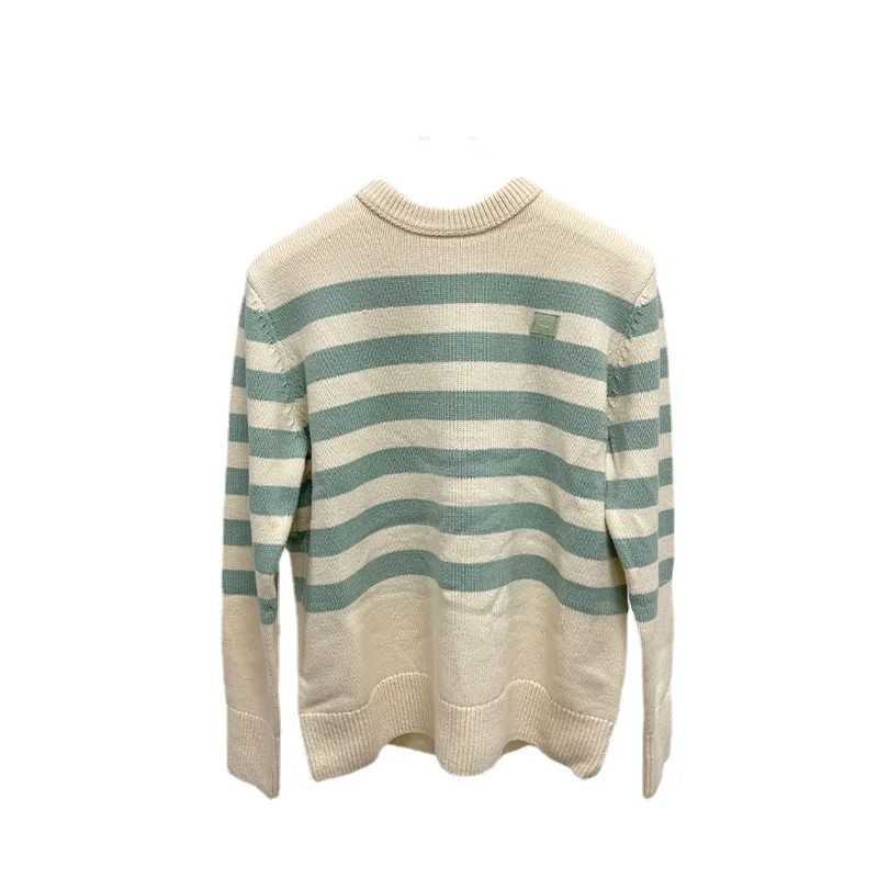 

2022 Autumn Winter Cardigan Women Warm Knitted Sweater Striped Smile Wool O-Neck Loose Top Korean Casual Pullover Men Wear