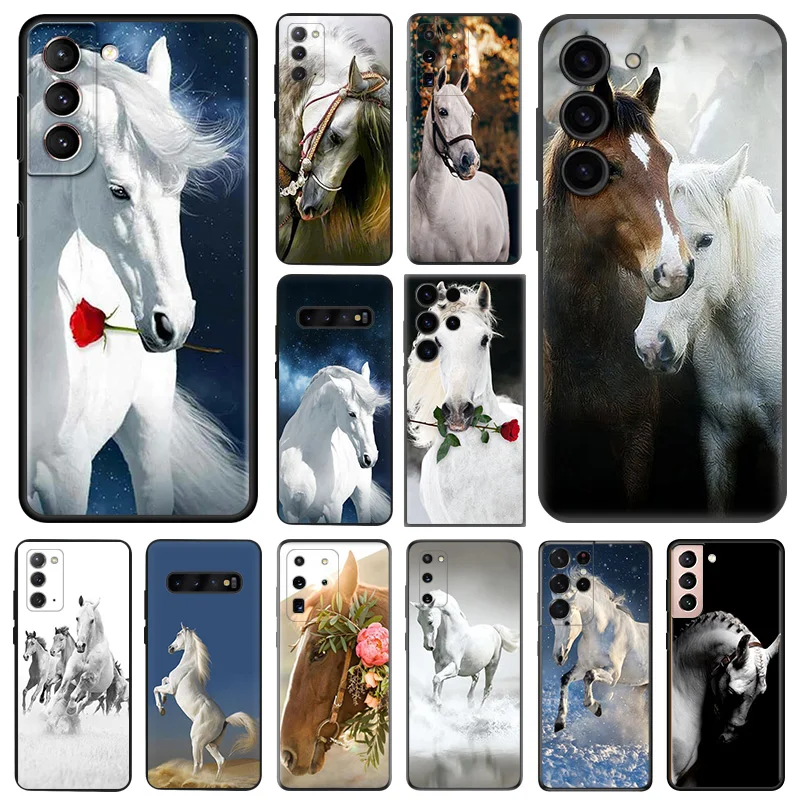 Flower White Horse Custodia Morbida In Silicone Per Samsung Galaxy S23 5G S22 S21 S20 Ultra Fe S10 Lite E S8 S9 Plus Fundas