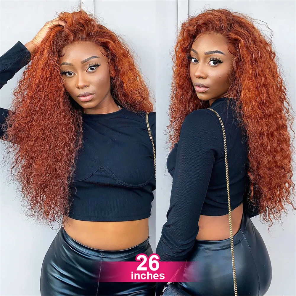 

30 Inch Ginger Orange Color 13x6 Full Lace Front Wigs Water Curly Human Hair Wigs 13x4 Hd Transparent Deep Wave Lace Frontal Wig