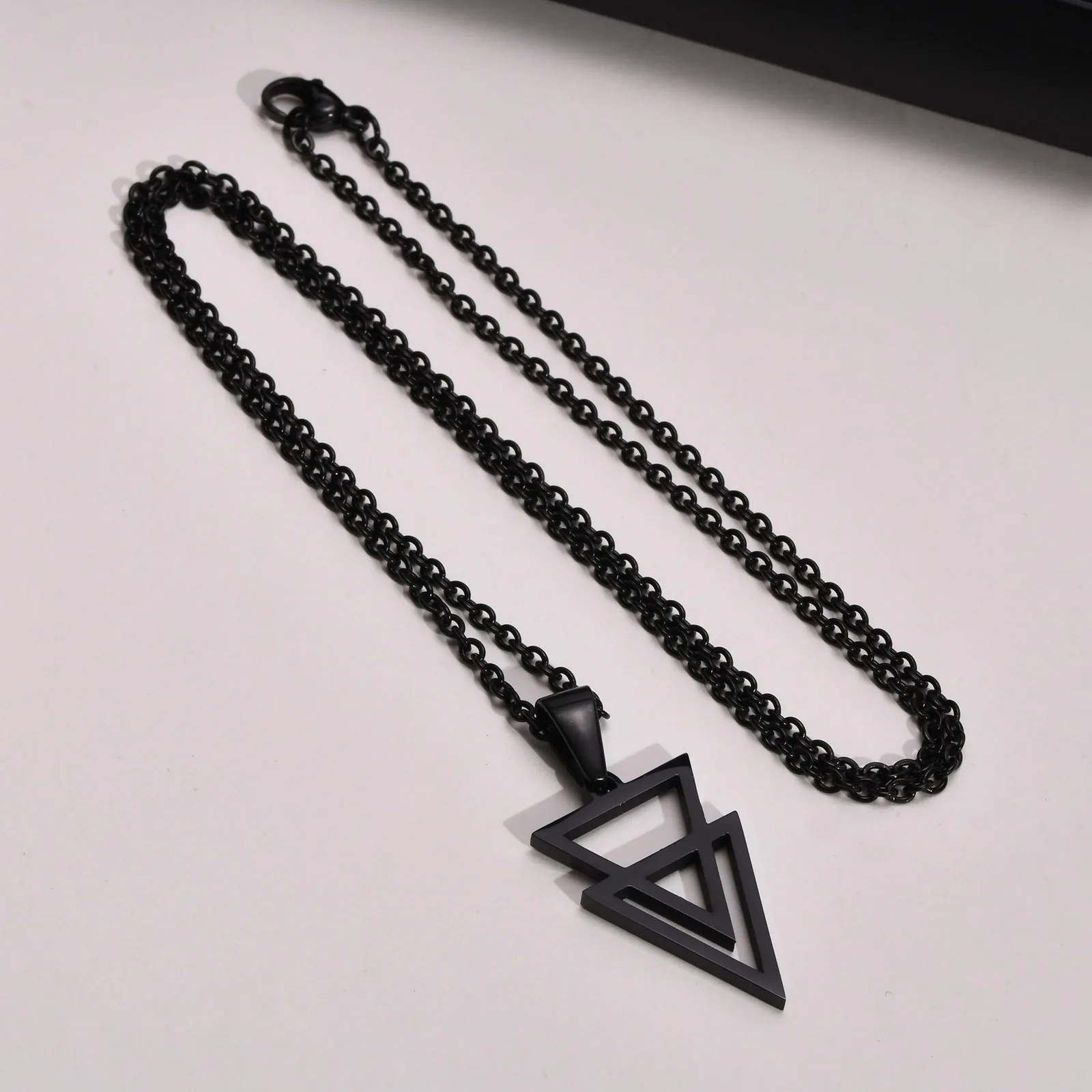 Vnox Hollow Double Triangle Necklaces for Men, Stainless Steel