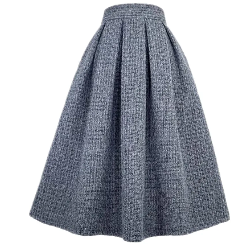 

French Winter Wool Blend Ball Gown Skirts Women High Waist Woolen Small Fragrance