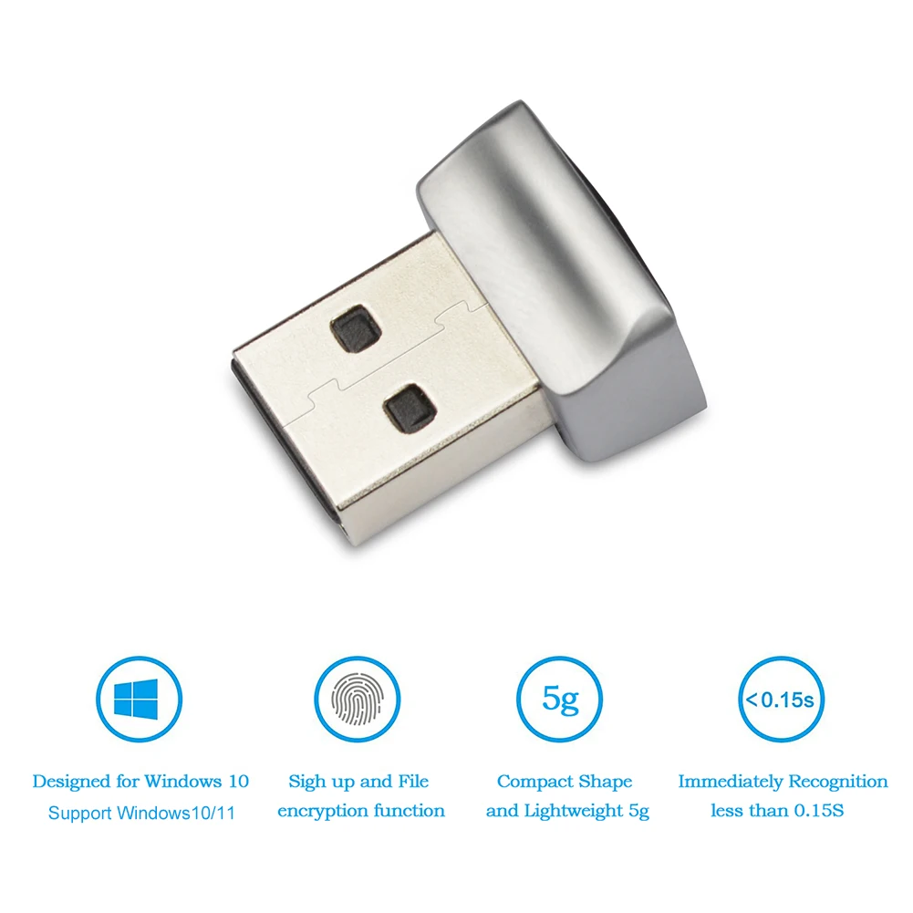 금속 생체 인식 스캐너 자물쇠 휴대용 USB 미니 지문 판독기 모듈 Windows10/11용 노트북 PC 지문 판독기 장치