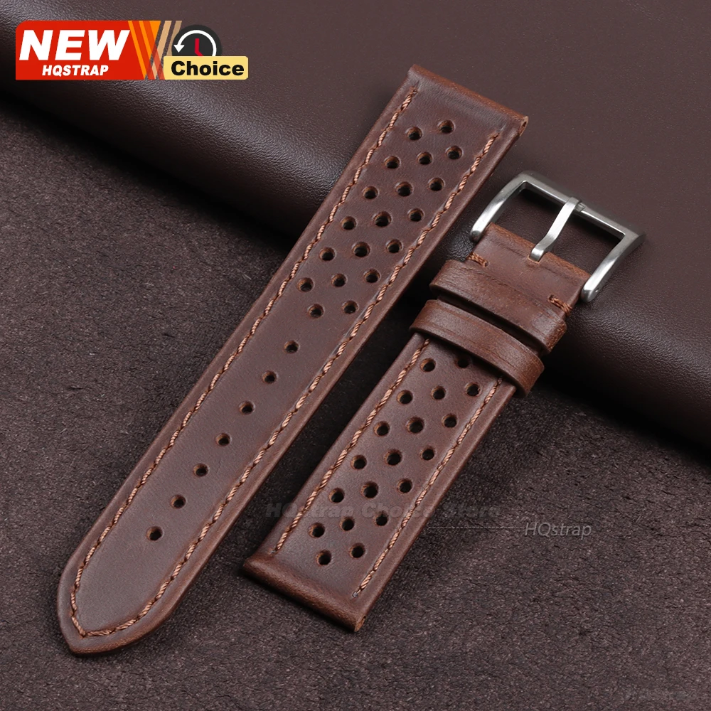 Vintage Dark Brown Genuine Cowhide Leather Watch Strap - Breathable Wristband