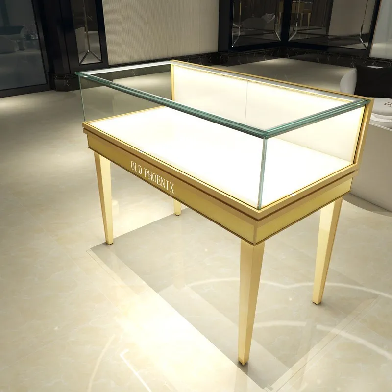 

Custom, luxury modern jewelry shop furniture frameless glass display cabinet jewelry display showcase with LED light for boutiqu