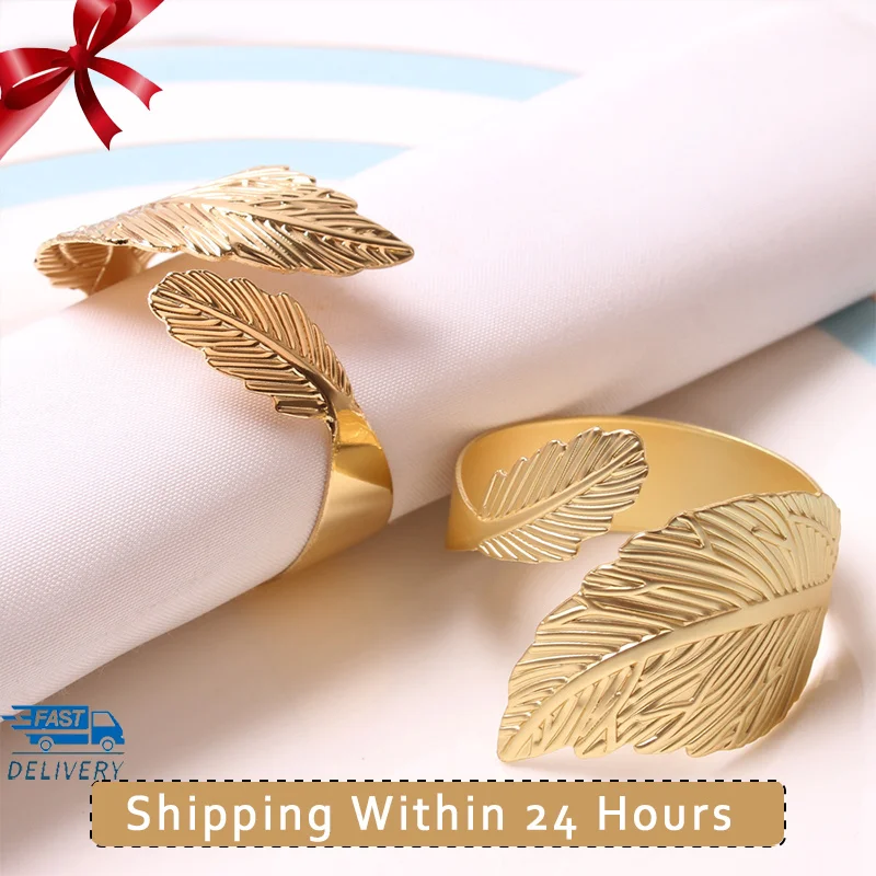 

Fall Leaves Napkin Rings 6/12Pcs Gold Silver Christening Bangle Metal Napkin Holder Wedding Gifts Baptismal Shower Party Decor