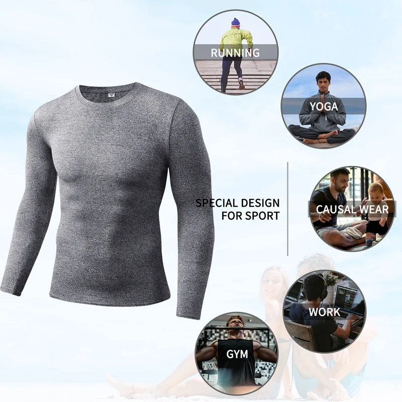 Men Compression Running T-Shirt Fitness Tight Long Sleeve Sport T-shirt Training Jogging Shirts Gym Sportswear Quick Dry Clothes Sports & Entertainment