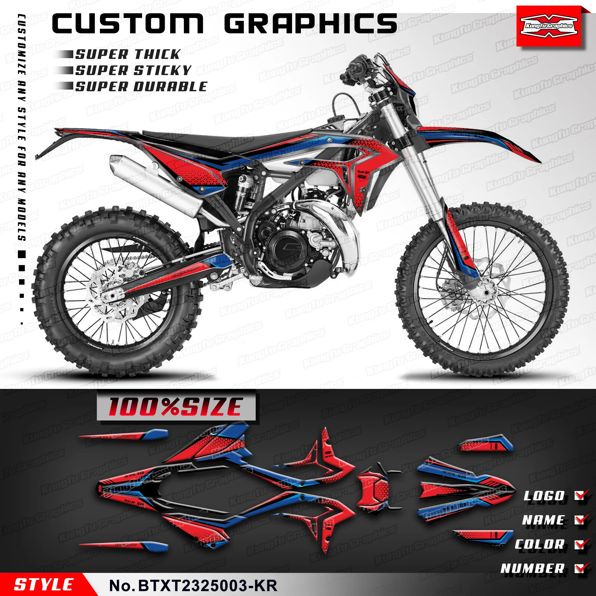 

KUNGFU, графические эндуро наклейки, MX Racing, Набор наклеек для Beta X-trainer 250 300 Xtrainer 2023 2024, BTXT2325003-KR