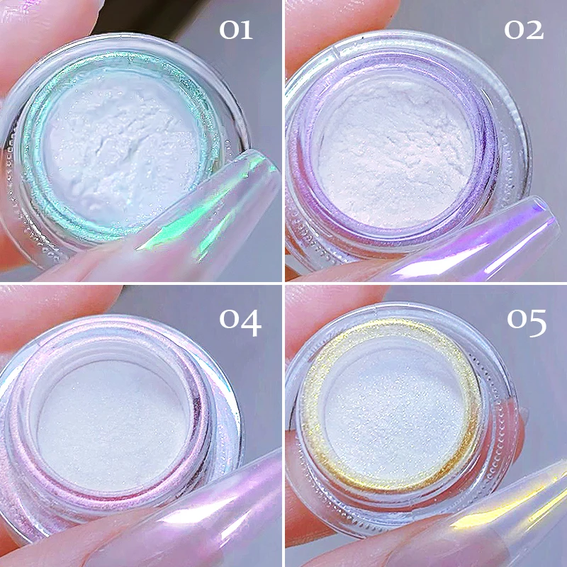Moonlight Mirror Nails Powder Pearl White Nails Glitter Aurora Shining Pigment Chrome Dust Nail Art Decoration