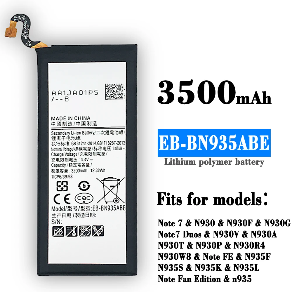 

SAMSUNG Orginal EB-BN930ABE EB-BN935ABA EB-BN935ABE 3500mAh Replacement Battery For Samsung Galaxy Note 7 Galaxy Note FE N935