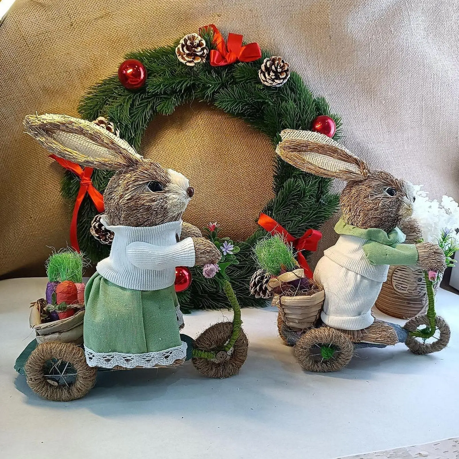 Easter Bunny Decoration Ornament Straw Rabbit Decor for Garden Table Office