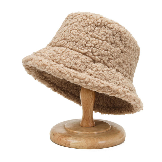 Wool Faux Fur Bucket Hat Winter Warm Teddy Velvet Hats for Women Lady Thicken Bob Panama Outdoor Fisherman Hat Caps