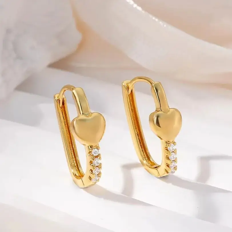Zircon Hoop Earrings Gold Plated Stainless Steel For Women