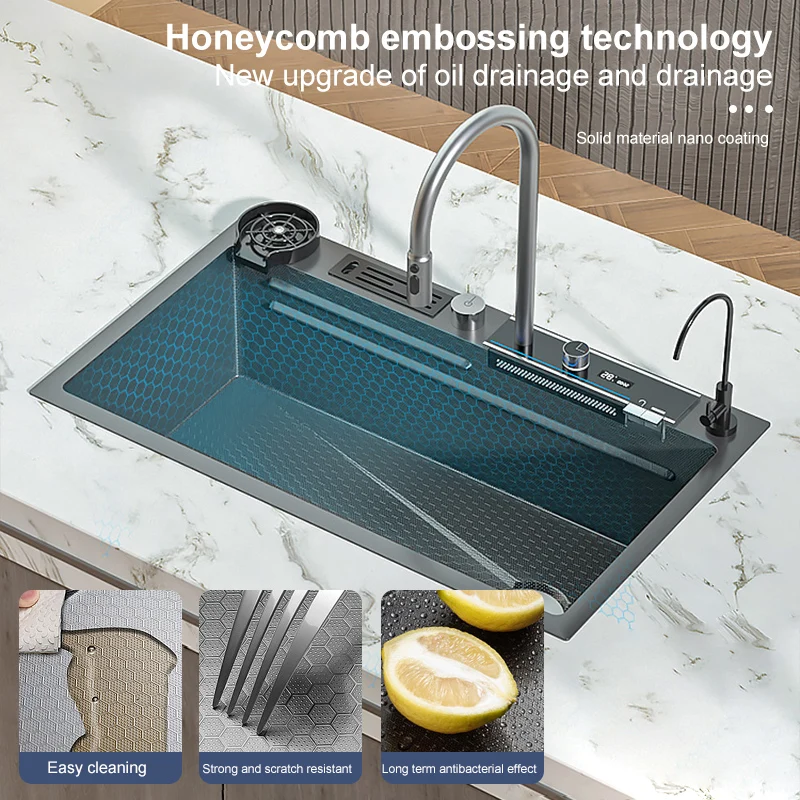 Waterfall Workstation Kitchen Sink Set with Digital Temperature Display & Knife Holder