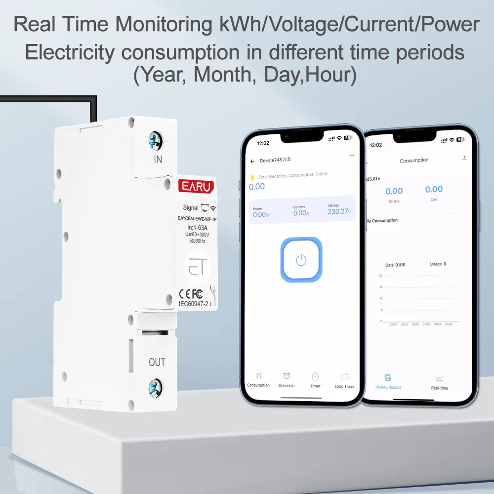 eWeLink WiFi MCB Smart Circuit Breaker 1P 63A Switch Energy Meter Timer Relay kWh Voltage Current Protector Voice Remote Control
