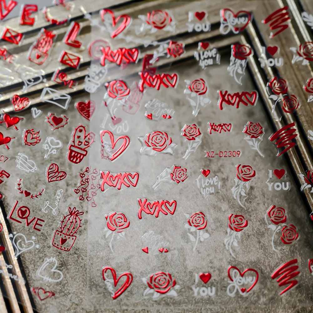 1 Stück 5D Rote Lippen/Liebe Nagelkunst-Aufkleber Sexy Valentinstag Herz/Rose/Band Selbstklebende Nagelsticker für Hochzeit/Party Nageldekoration – Detail 19