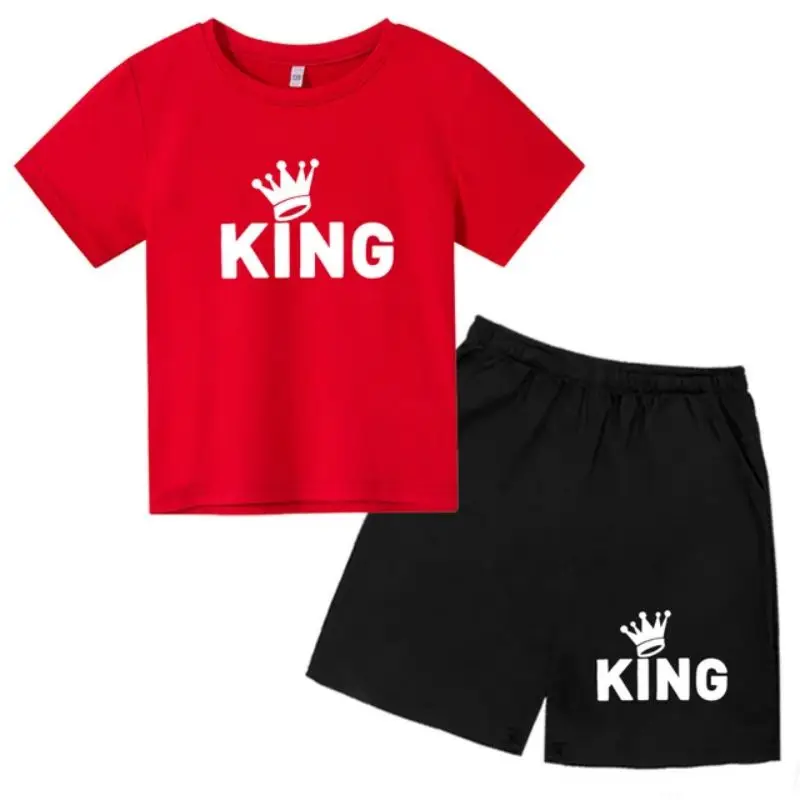 thumbnail image 1 of Conjunto de 2 piezas de camiseta y pantalones cortos con estampado de letras para niños y adolescentes de verano de 4 a 14 años, ropa informal de manga corta para niños y niñas, 1 of 5