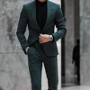 Chic Solid Men Suits 2 Piece Formal Notch Lapel Single Button Outfits Smart Casual Office Wedding Tuxedo (Blazer+Trousers) 2