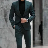 Chic Solid Men Suits 2 Piece Formal Notch Lapel Single Button Outfits Smart Casual Office Wedding Tuxedo (Blazer+Trousers) 2
