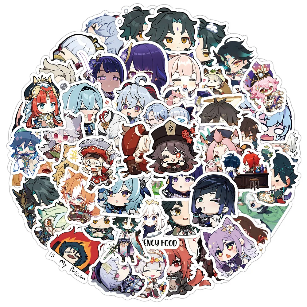 

10/30/60pcs Anime Cartoon Genshin Impact Cute Stickers Waterproof Decal Laptop Phone Scrapbook Car Motorcycle Sticker Kid Toy