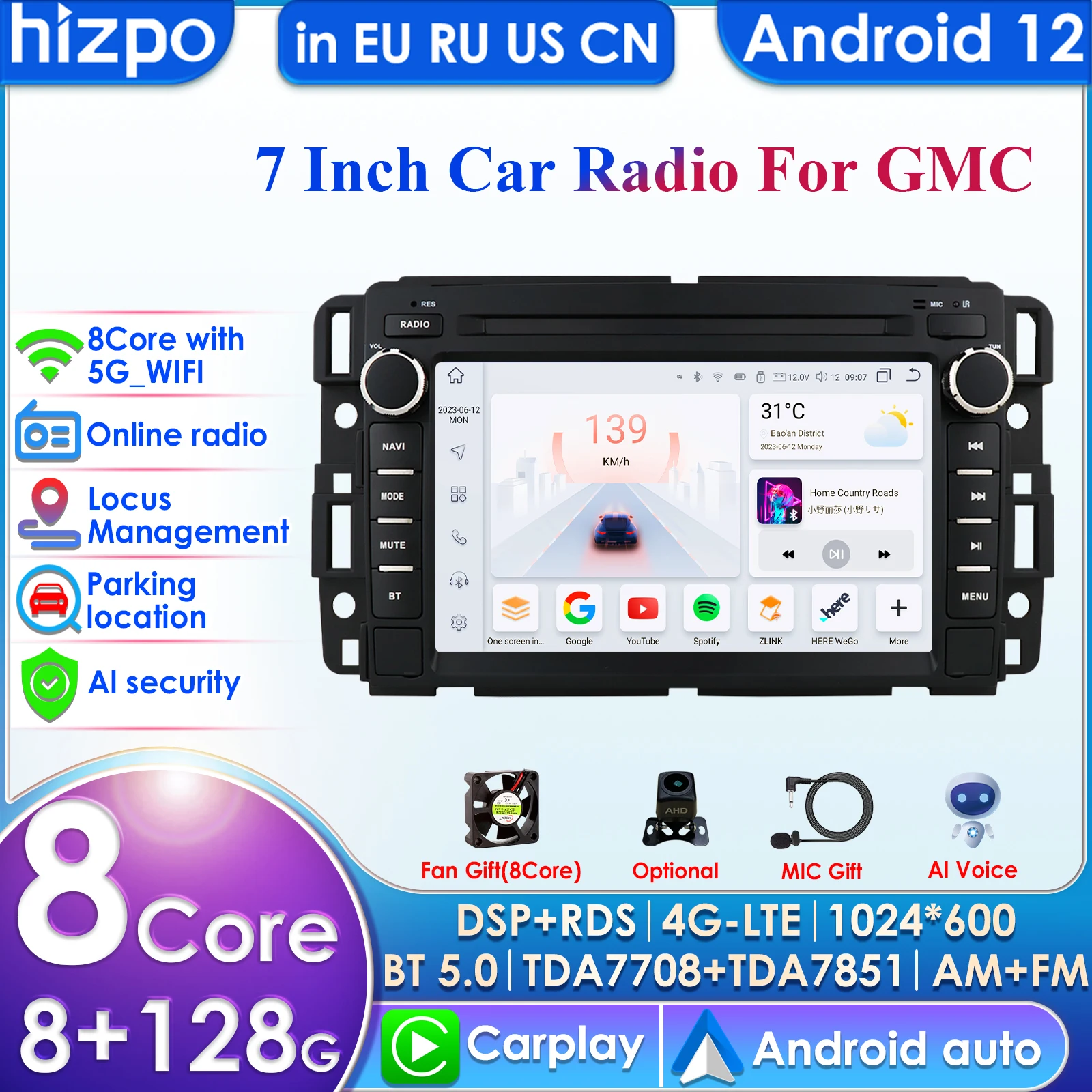 

For Chevrolet Silverado GMC Sierra Impala Traverse Avalanche Express Yukon Acadia Savana Navigation GPS Carplay Android Auto 4G