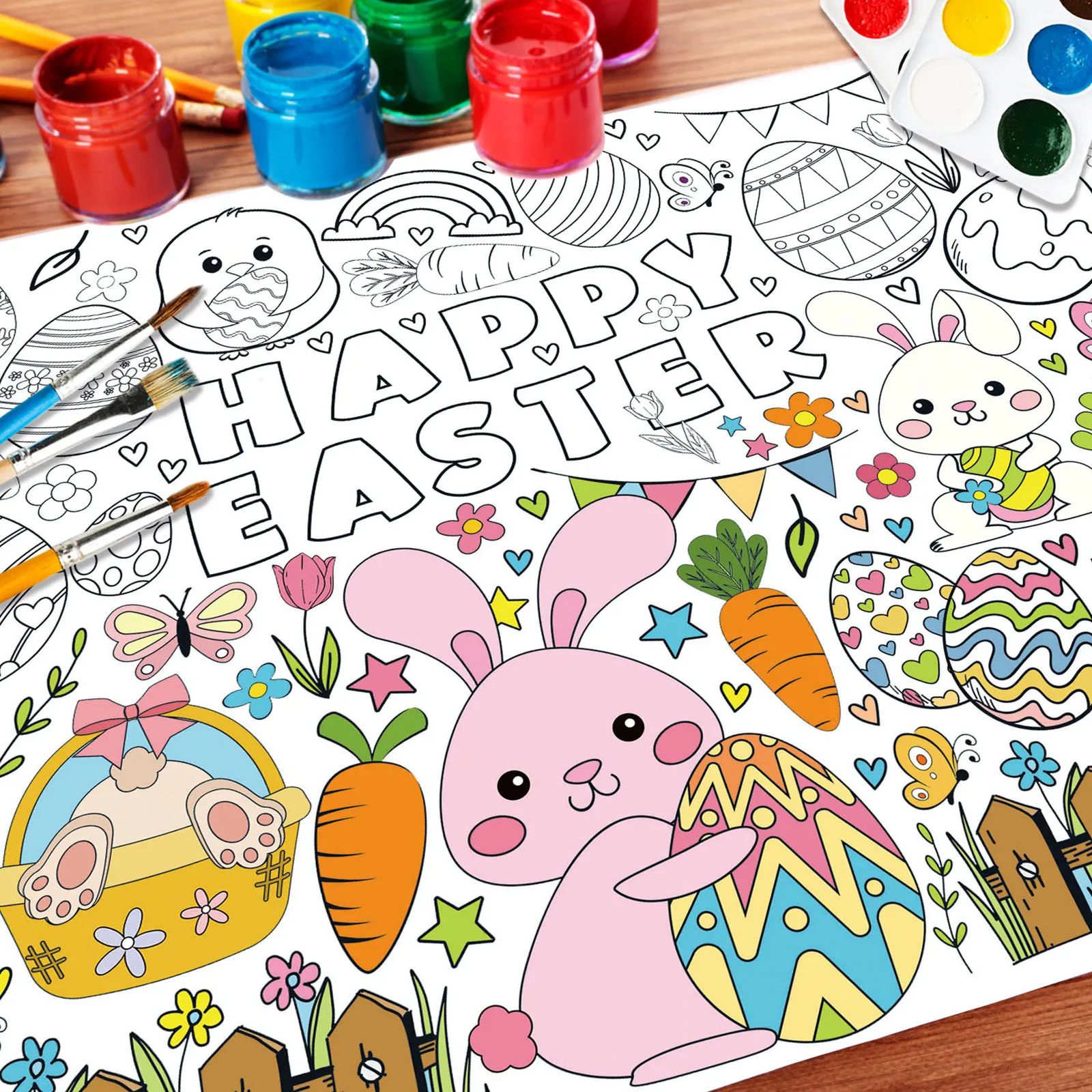 DIY Easter Coloring Poster,Happy Easter Coloring Tablecloth,Design With Easter Crafts School Activities Party Decorations 5