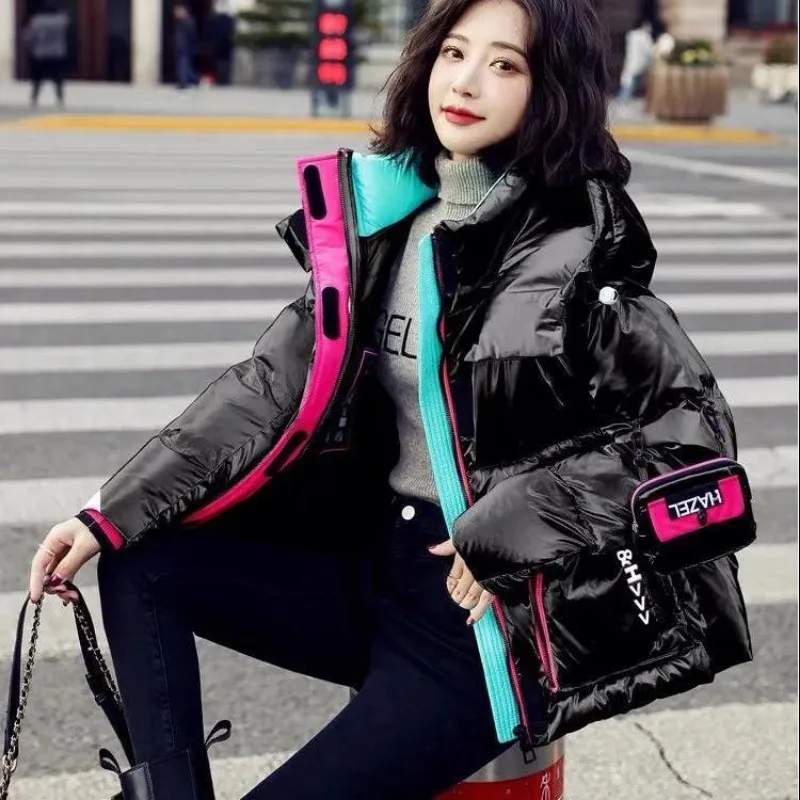 2023 New Women Down Jacket Winter Coat Female Short Glossy Parkas Loose Thick Warm Outwear Hooded Commuting Versatile Overcoat