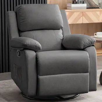 360° Swivel Rocker Recliner Chair – Upholstered Glider Recliner for Adults, Small Rocking Chair for Nursery & Living Room 1