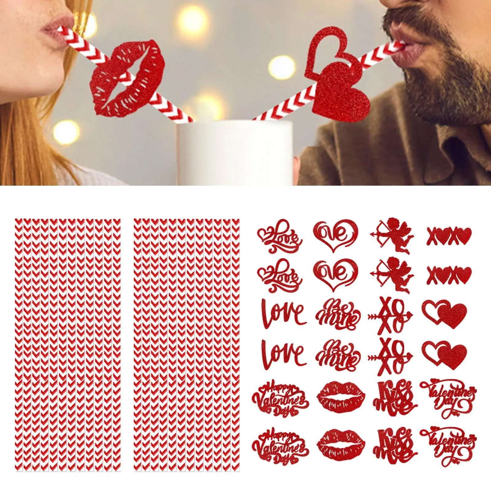 24x Valentines Day Paper Straws for Proposal Love Theme Parties Festival