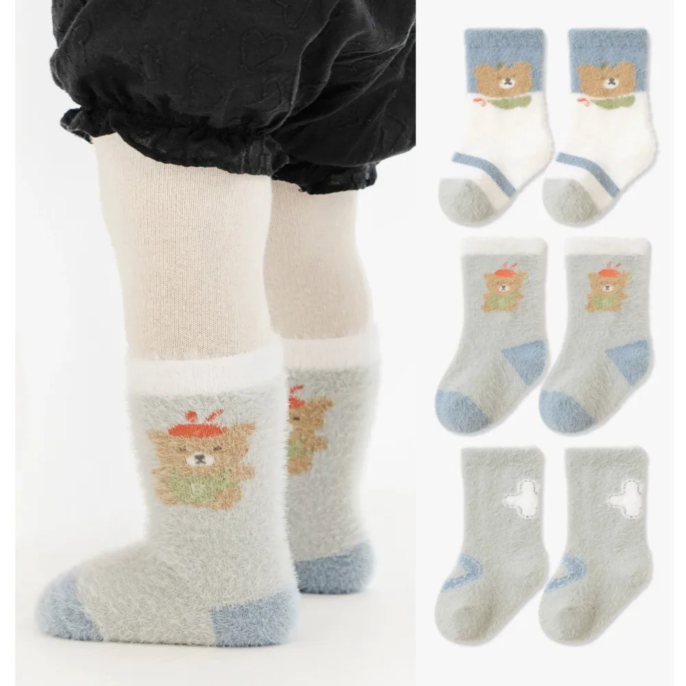 3 Pairs Cartoon New Boys' and Girls' Baby Socks Autumn Winter Thickened Warm Socks 0-5Y