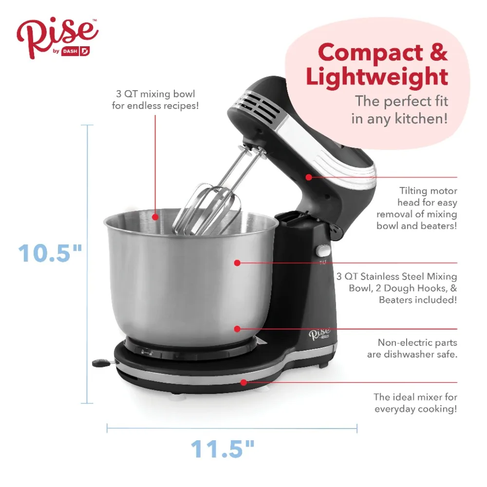 Stand Mixer Hand Mixer Electric 2 In 1, 5-Speed Mixer Electric Handheld  With 3L Stainless Steel Bowl, Mute Electric Stand Mixer With 2 Beaters & 2