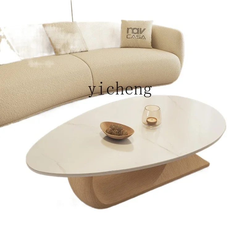

ZC Oval Stone Plate Coffee Table Living Room Home Japanese Cream Style 2023 New