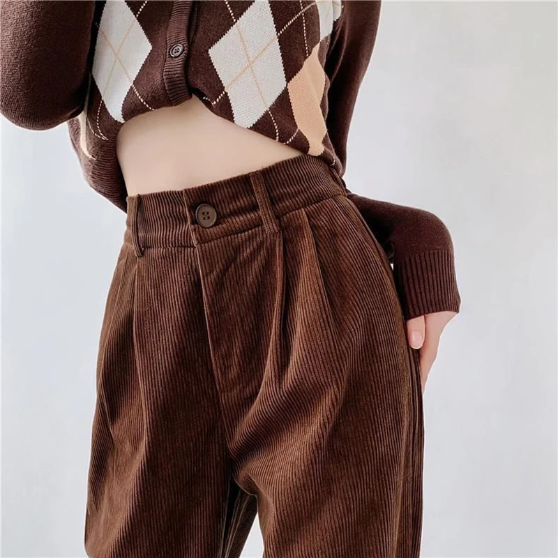 

Hdspq High Waist Corduroy Trousers Women 2023 Autumn Winter Warm Wide Leg Pants Woman Streetwear Casual Straight Pants Harajuku
