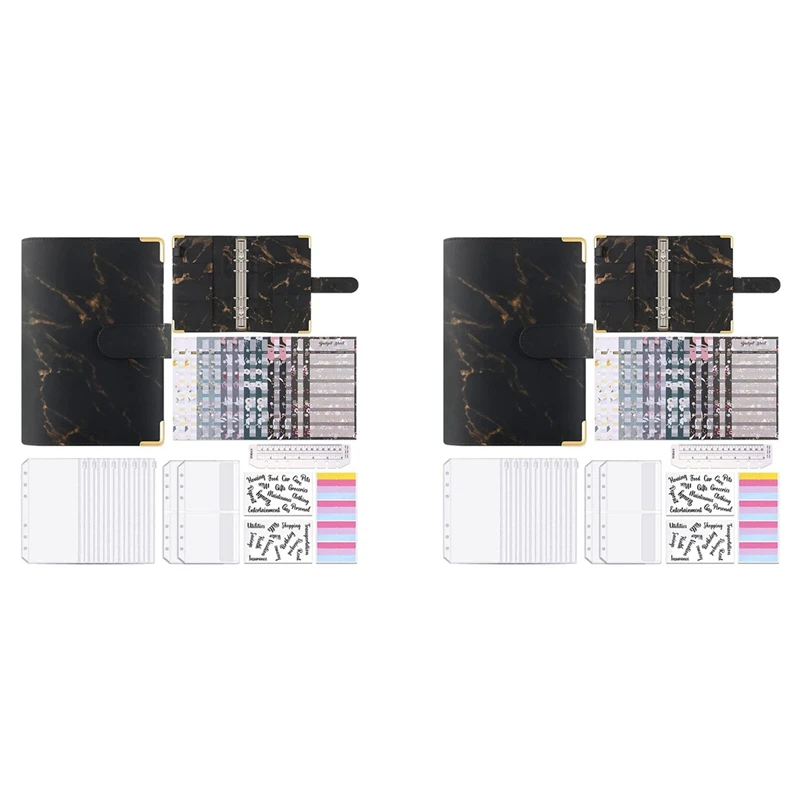 

2X A6 PU Budget Binder Money Saving Binder With Zipper Envelopes Money Organizer Planner For Cash Ledger Notebook