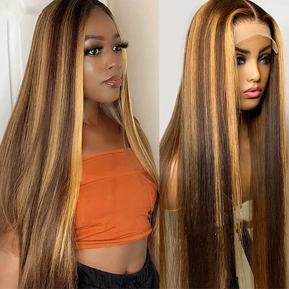 Highlight Human Hair Straight Lace Front Wigs For Women Human Hair Transparent HD Lace Frontal Wig Ombre Blonde Lace Front Wigs