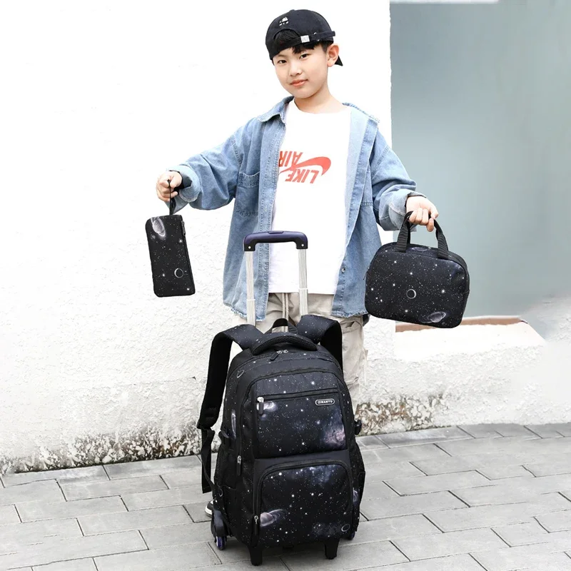 School Bag Kids Rolling Backpack for Boy Wheeled Backpack School Bag With Wheels Trolley Bookbag Carry on Luggage with Lunch Bag 2