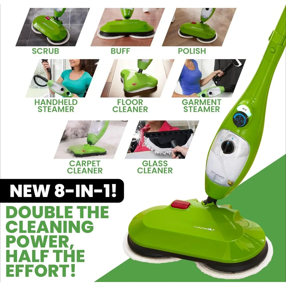 Dual Buff Steam Mop, 8 in 1 Handheld Steam Cleaner For Kitchen Tile Floors,Grout Cleaner, Upholstery Cleaner and Carpets, 6