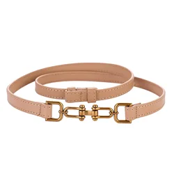Women's Genuine Leather Fashion Belt with Decorative Buckle - 100cm (Apricot)