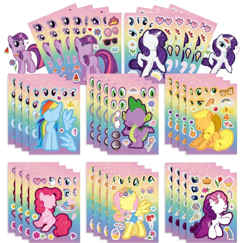 8 Fogli My Little Pony Anime Stickers Make-A-Face Assemblare Divertente Decalcomania Fai Da Te Assemblare Jigsaw Bambini Ragazza Regalo Di Compleanno