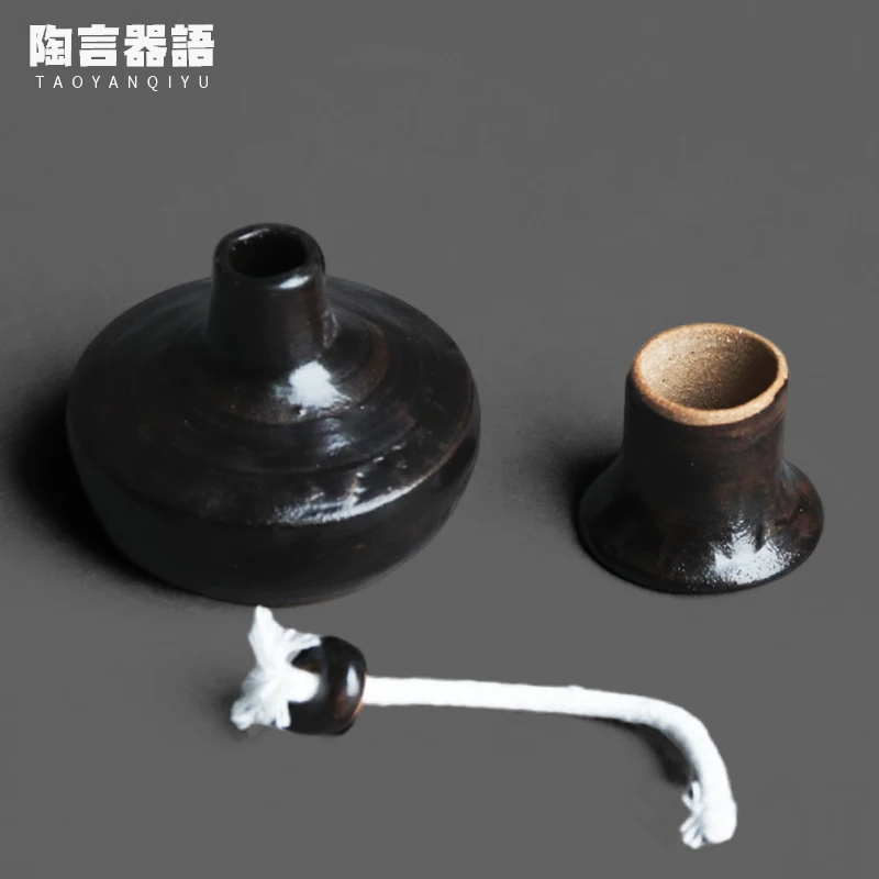 Vintage crude pottery alcohol lamp stove hand-painted glaze craft Japanese tea ceremony warm tea experiment ceramic alcohol bott