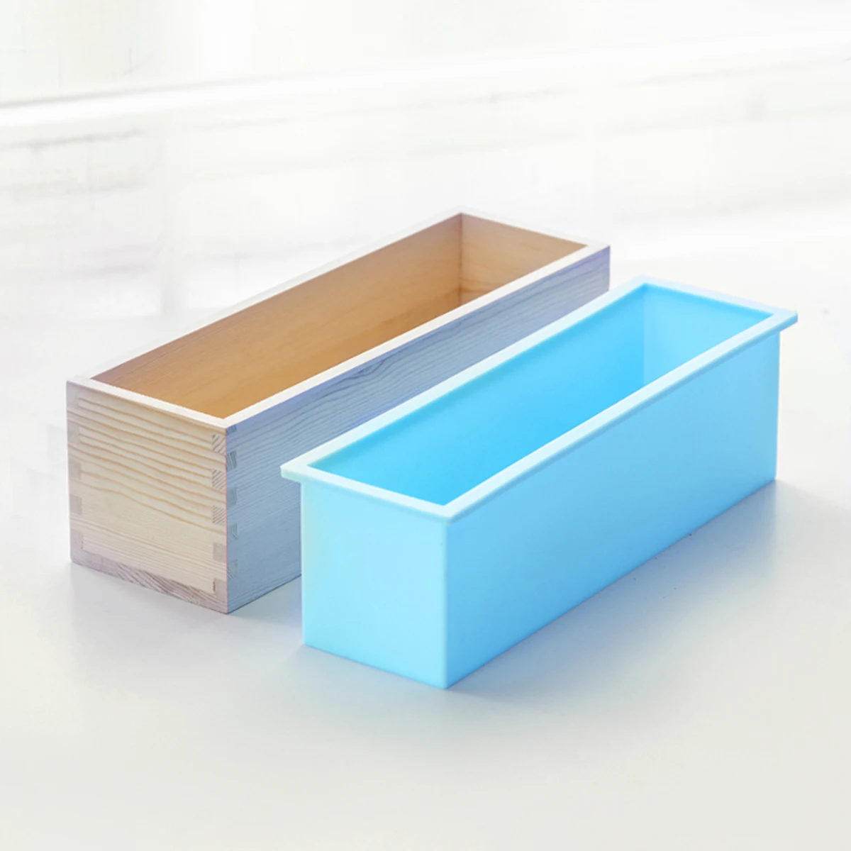 Leeseph Silicone Soap Mold DIY Soap Making Tools Flexible Rectangular Loaf Mold Wood Box Wooden Cover silicone mold,soap molds