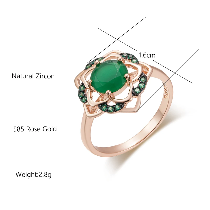 Elegant Rose Gold Green Flower Zircon Ring - Women's Luxury Fashion Jewelry