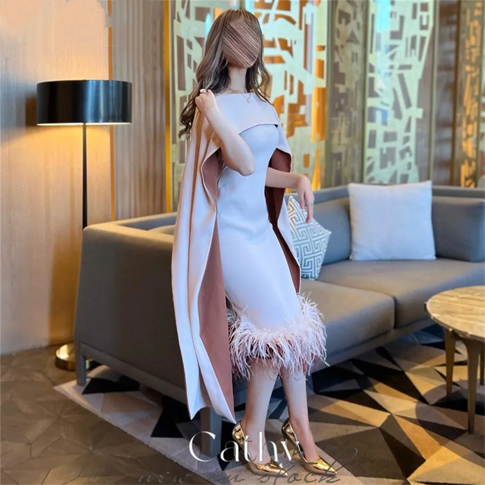 

Cathy Luxury Ostrich Hair Trail Vestidos De Noche Light Pink Prom Gown Taffeta Prom Dress 2023 Cape Fishtail فساتين السهرة