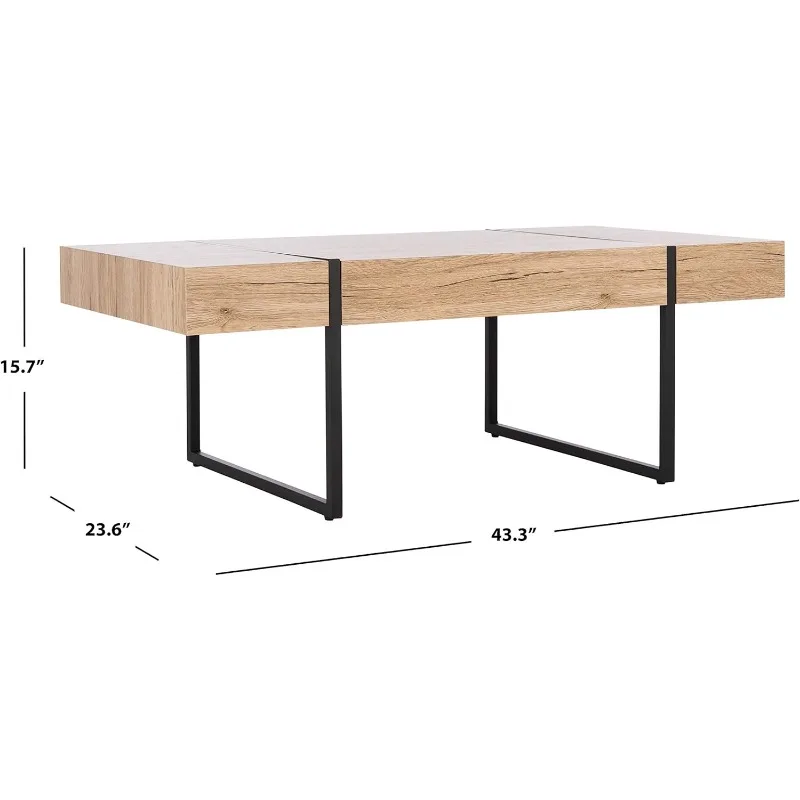 Home Collection Tristan Modern Rectangular Coffee Table COF7000B, 43.3" W X 23.6" L X 15.7" H, Natural/Black Metal Legs 3
