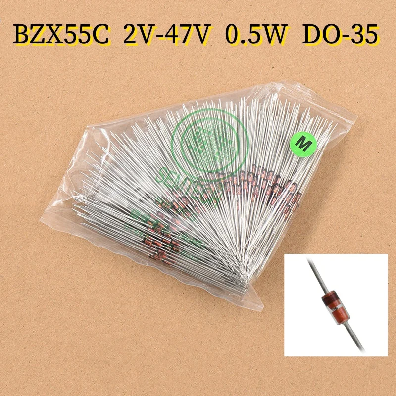 500PCS/LOT BZX55C 2V--47V 0.5W DO-35 BZX55C2V0 BZX55C2V2/2V4/2V7/3V0/3V3/3V6/3V9/4V3/4V7/5V1/5V6-BZX55C47