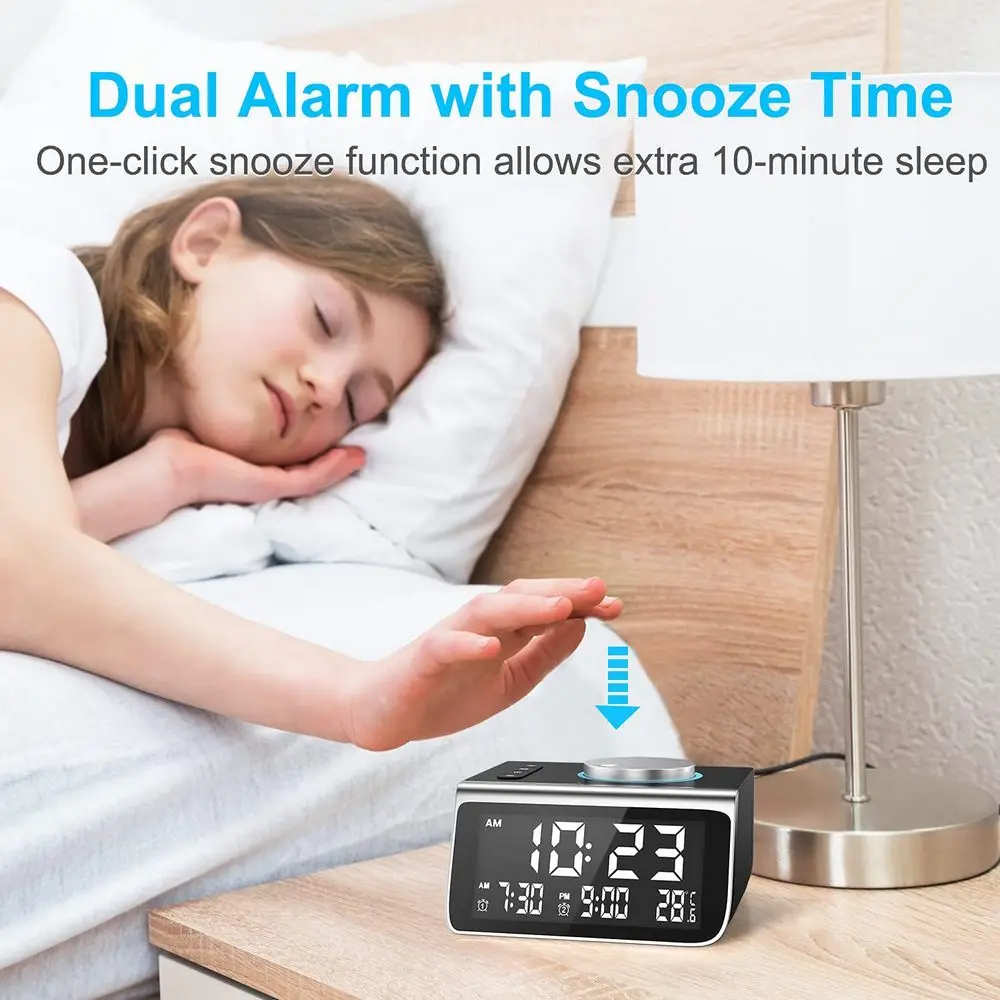 Alarm Clock FM Radio with Dual USB Charger LED Digital Alarm Clock  Home Decoration Snooze Table Desktop Sleep Timer Speaker 3