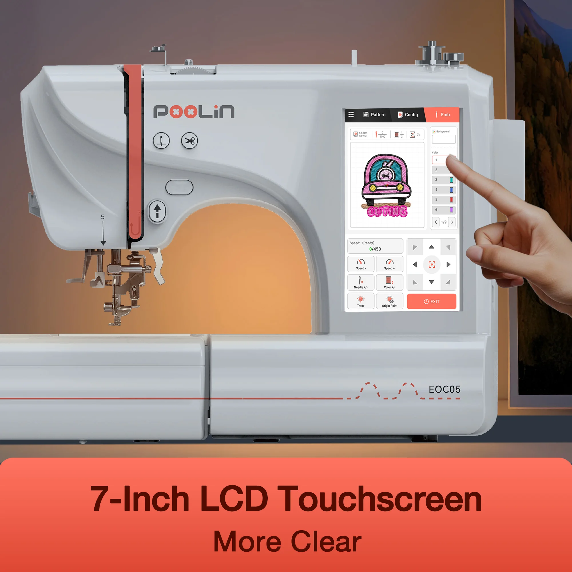 POOLIN EOC05 Computerized Embroidery Machine with Threads & Stabilizer 4
