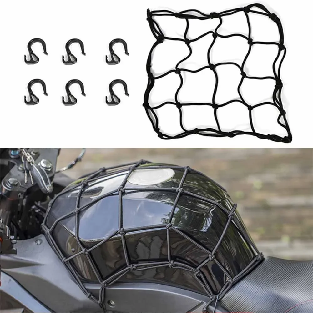 Motorcycle Cargo Net Motorcycle Bungee Net Motorcycle Luggage Net 30*30/40*40cm Latex Motorcycle Helmet Elastic Net Bag 6 Plastic Hook Motorbike Luggage Net Holder Mesh Storage Organizer Bag